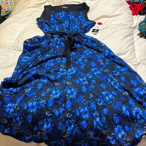 Blue and black lace knee length dress